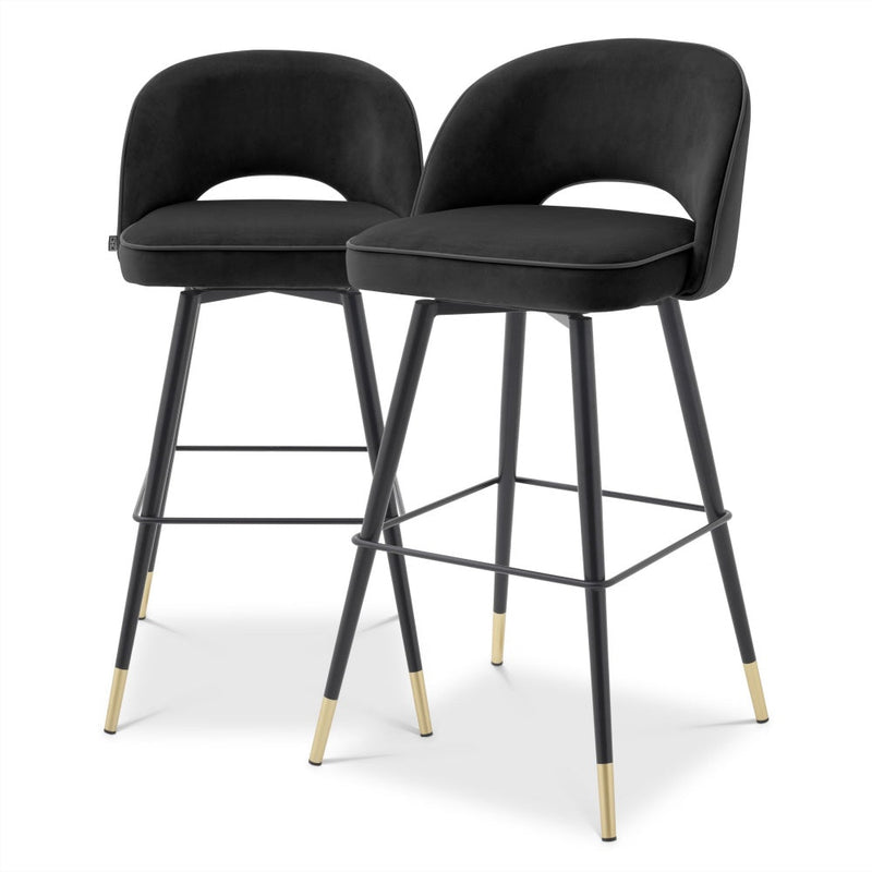 Bar stool Eichholtz Cliff black velvet showroom model