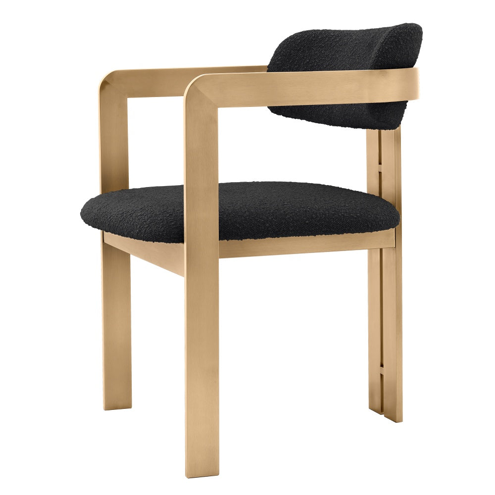 dining chair eichholtz Donato brushed brass finish black boucle