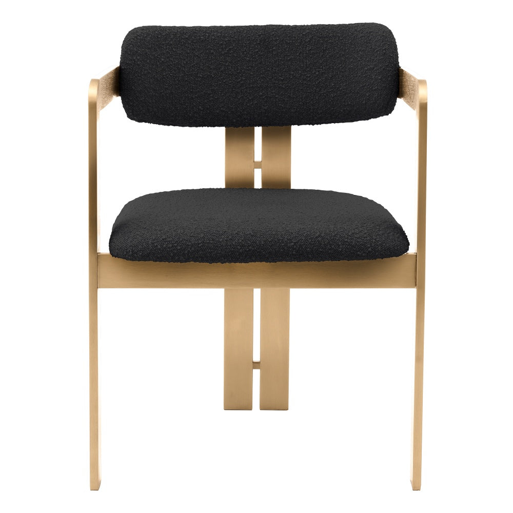 dining chair eichholtz Donato brushed brass finish black boucle